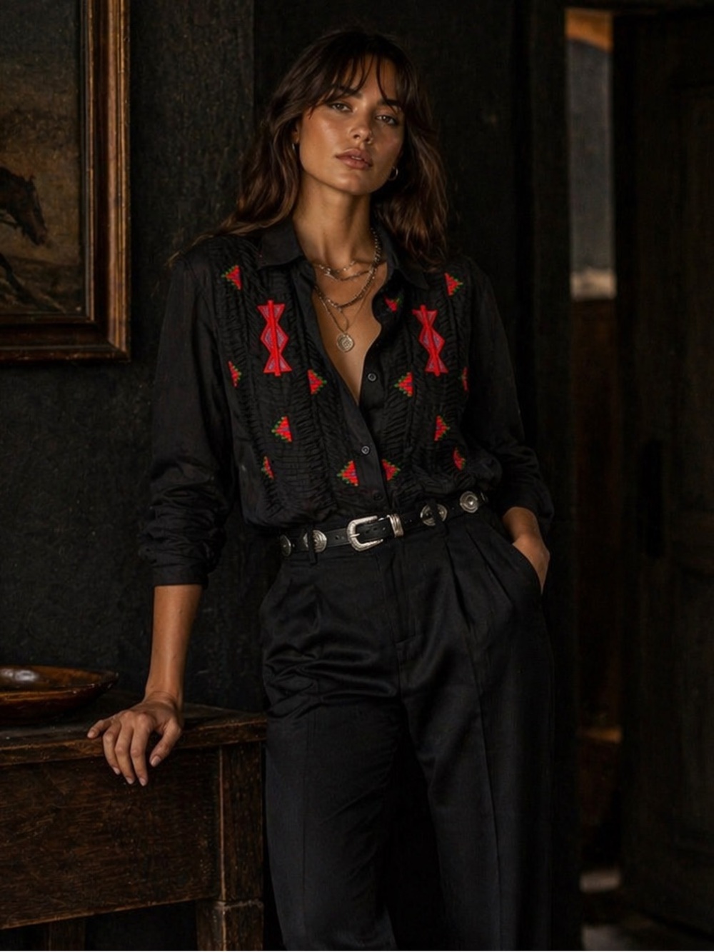 Southwest Canyon Embroidered Shirt | 100% Cotton | Size M